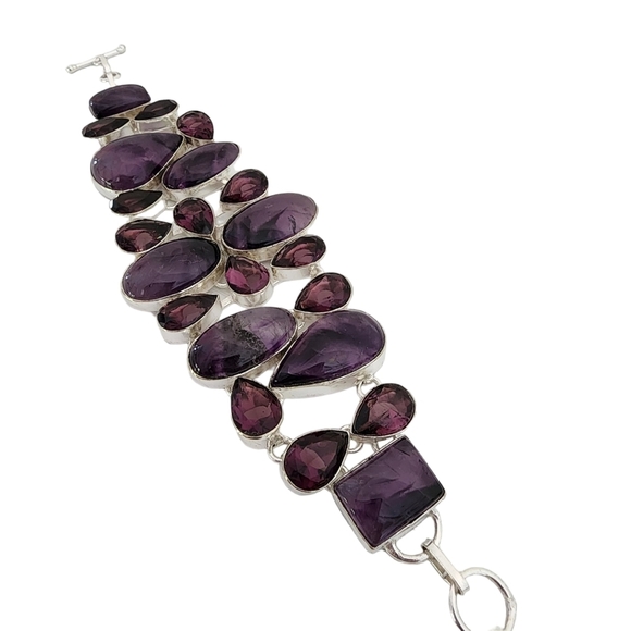 Silver amethyst gemstone bracelet chunky statement bracelet plus glass stones - Picture 7 of 15